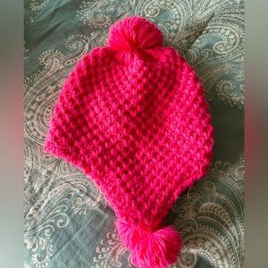 Spyder Pink Pom Pom winter knitted hat ski and snow - one size warm fleece lined